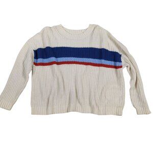 American Eagle Womens Box Sweater Oversized Chunky Knit Off White Striped sz M